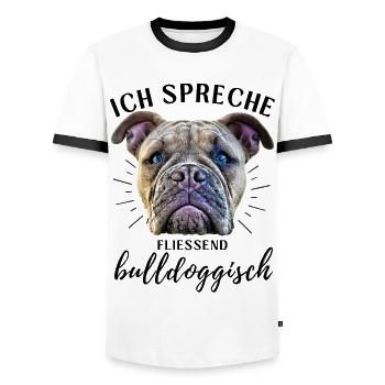 Ich spreche BULLDOGGISCH Bulldog Bulldogge Bulldog - Männer Kontrast-T-Shirt - Weiß/Schwarz - Vorne - AI Model Female 172 light (172cm) & AI Model Male 178 dark (178cm)