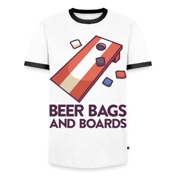 Jeu de Cornhole Tenue de trou de maïs avec Cornhole - T-shirt contrasté Homme - blanc/noir - Devant - AI Model Female 172 light (172cm) & AI Model Male 178 dark (178cm)