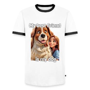 My best friend is my dog - girl - Men's Ringer Shirt - white/black - Front - AI Model Female 172 light (172cm) & AI Model Male 178 dark (178cm)
