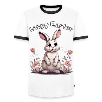 Joyeuses Pâques - petit lapin dans le champ de fleurs - T-shirt contrasté Homme - blanc/noir - Devant - AI Model Female 172 light (172cm) & AI Model Male 178 dark (178cm)