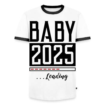 Baby 2025 Loading Spruch - Männer Kontrast-T-Shirt - Weiß/Schwarz - Vorne - AI Model Female 172 light (172cm) & AI Model Male 178 dark (178cm)