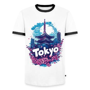 Tokio Japan Pagode Stadt Skyline Sonne Blumen - Männer Kontrast-T-Shirt - Weiß/Schwarz - Vorne - AI Model Female 172 light (172cm) & AI Model Male 178 dark (178cm)
