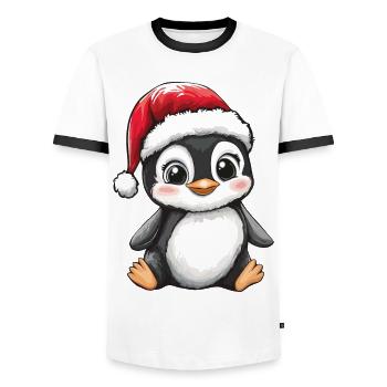 Pinguin Weihnachten Süß Niedlich Weihnachtlich - Männer Kontrast-T-Shirt - Weiß/Schwarz - Vorne - AI Model Female 172 light (172cm) & AI Model Male 178 dark (178cm)
