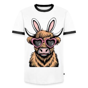 Vache lapin de Pâques Bovins écossais des Highlands - T-shirt contrasté Homme - blanc/noir - Devant - AI Model Female 172 light (172cm) & AI Model Male 178 dark (178cm)