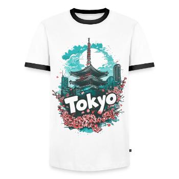 Tokio Japan Pagode Stadt Skyline Sonne Blumen - Männer Kontrast-T-Shirt - Weiß/Schwarz - Vorne - AI Model Female 172 light (172cm) & AI Model Male 178 dark (178cm)