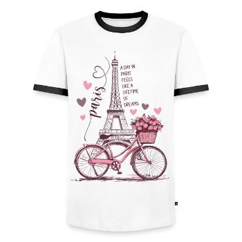 Paris Tour Eiffel Vélo Coeurs Fleurs France - T-shirt contrasté Homme - blanc/noir - Devant - AI Model Female 172 light (172cm) & AI Model Male 178 dark (178cm)