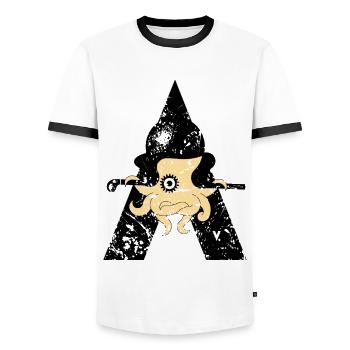 Clockwork Octopus - T-shirt contrasté Homme - blanc/noir - Devant - AI Model Female 172 light (172cm) & AI Model Male 178 dark (178cm)