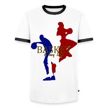 basket is my life - Men's Ringer Shirt - white/black - Front - AI Model Female 172 light (172cm) & AI Model Male 178 dark (178cm)