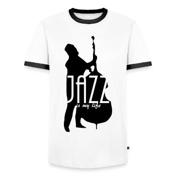 jazz is my life - Männer Kontrast-T-Shirt - Weiß/Schwarz - Vorne - AI Model Female 172 light (172cm) & AI Model Male 178 dark (178cm)