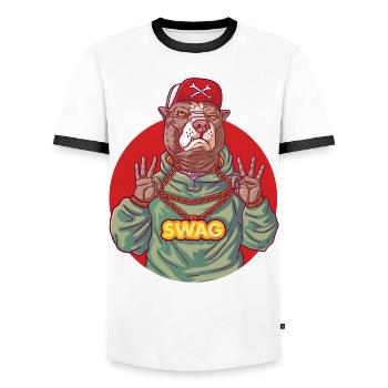 Gangster pit bull with swag - Men's Ringer Shirt - white/black - Front - AI Model Female 172 light (172cm) & AI Model Male 178 dark (178cm)
