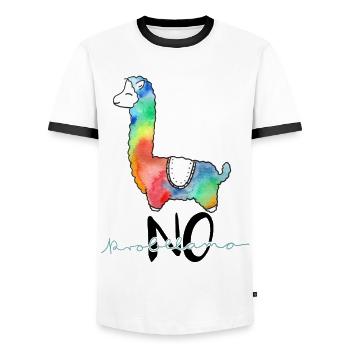 Cooles, buntes Lama lustiger Spruch "no probllama" - Männer Kontrast-T-Shirt - Weiß/Schwarz - Vorne - AI Model Female 172 light (172cm) & AI Model Male 178 dark (178cm)