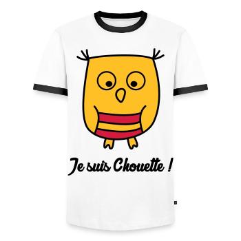 Hibou Chouette enfant naissance bébé animal - T-shirt contrasté Homme - blanc/noir - Devant - AI Model Female 172 light (172cm) & AI Model Male 178 dark (178cm)