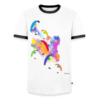 Pilote de parapente passion parapente - T-shirt contrasté Homme - blanc/noir - Devant - AI Model Female 172 light (172cm) & AI Model Male 178 dark (178cm)