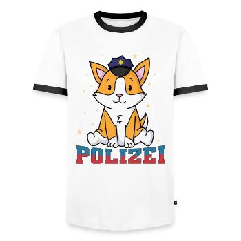 Polizei Fuchs mit Polizeimütze - Männer Kontrast-T-Shirt - Weiß/Schwarz - Vorne - AI Model Female 172 light (172cm) & AI Model Male 178 dark (178cm)