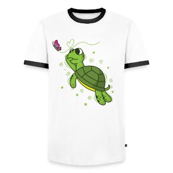 Turtle with Butterfly Reptile Water - Men's Ringer Shirt - white/black - Front - AI Model Female 172 light (172cm) & AI Model Male 178 dark (178cm)