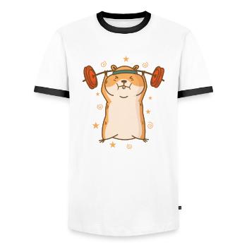 Hamster macht Kraftsport und Fitness - Männer Kontrast-T-Shirt - Weiß/Schwarz - Vorne - AI Model Female 172 light (172cm) & AI Model Male 178 dark (178cm)
