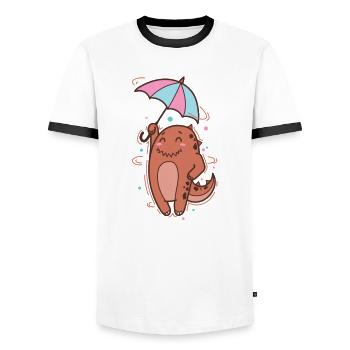 Dino with parasol Dinosaur Reptile - Men's Ringer Shirt - white/black - Front - AI Model Female 172 light (172cm) & AI Model Male 178 dark (178cm)
