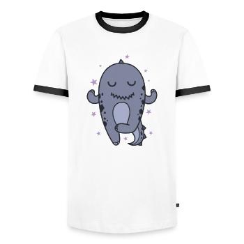 small dinosaur meditates dinosaur reptile - Men's Ringer Shirt - white/black - Front - AI Model Female 172 light (172cm) & AI Model Male 178 dark (178cm)
