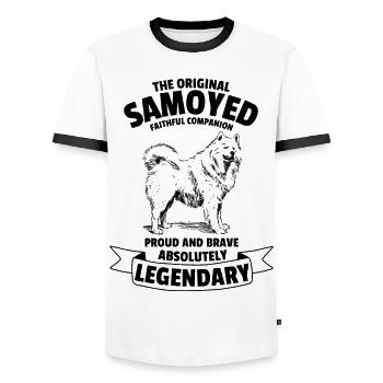 Legendary Samoyed Dog Classic Retro Vintage - Men's Ringer Shirt - white/black - Front - AI Model Female 172 light (172cm) & AI Model Male 178 dark (178cm)