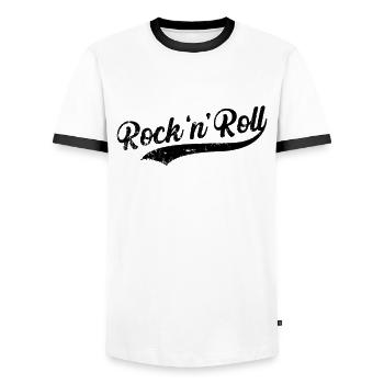 Rock 'n' Roll Music Style Guitar Genre - Men's Ringer Shirt - white/black - Front - AI Model Female 172 light (172cm) & AI Model Male 178 dark (178cm)