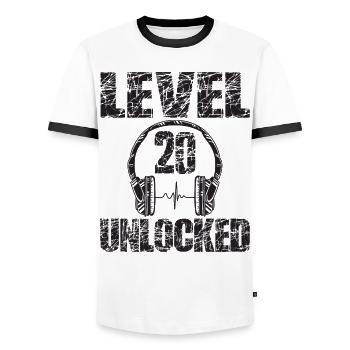 Level 20 Unlocked Birthday Gift 20 Years - Men's Ringer Shirt - white/black - Front - AI Model Female 172 light (172cm) & AI Model Male 178 dark (178cm)