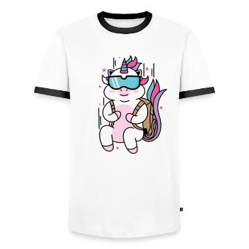 Einhorn springt Fallschirm Fabelwesen Sport - Männer Kontrast-T-Shirt - Weiß/Schwarz - Vorne - AI Model Female 172 light (172cm) & AI Model Male 178 dark (178cm)