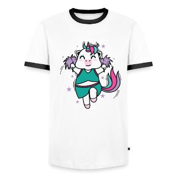 Cheerleader Einhorn Fabelwesen Sport - Männer Kontrast-T-Shirt - Weiß/Schwarz - Vorne - AI Model Female 172 light (172cm) & AI Model Male 178 dark (178cm)
