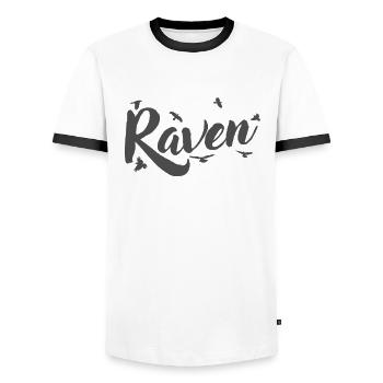 Raven Crow Raven Bird Environment and Nature - Men's Ringer Shirt - white/black - Front - AI Model Female 172 light (172cm) & AI Model Male 178 dark (178cm)