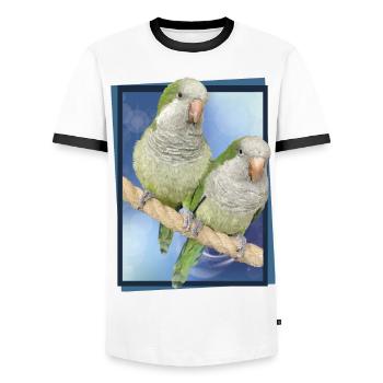 Argentinischer Sittich - Männer Kontrast-T-Shirt - Weiß/Schwarz - Vorne - AI Model Female 172 light (172cm) & AI Model Male 178 dark (178cm)