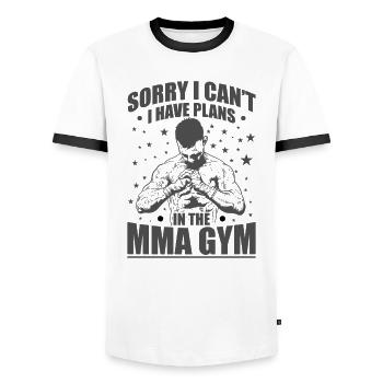 Désolé, je ne peux pas avoir de plans dans le gymnase MMA - T-shirt contrasté Homme - blanc/noir - Devant - AI Model Female 172 light (172cm) & AI Model Male 178 dark (178cm)