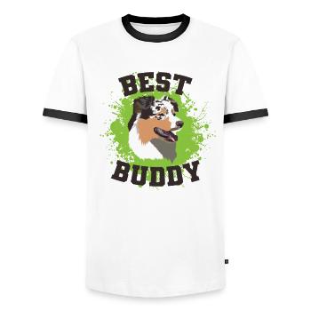 Best Buddy Australian Shepherd Dog Animal - Men's Ringer Shirt - white/black - Front - AI Model Female 172 light (172cm) & AI Model Male 178 dark (178cm)