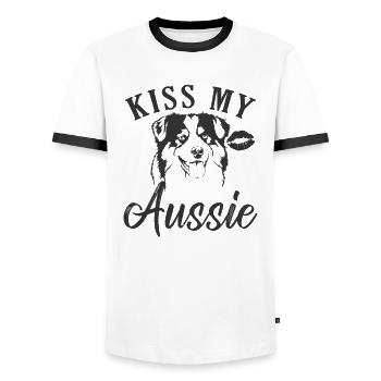Embrasse mon chien de berger australien australien - T-shirt contrasté Homme - blanc/noir - Devant - AI Model Female 172 light (172cm) & AI Model Male 178 dark (178cm)