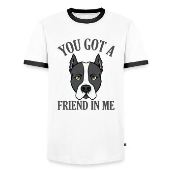 Staffordshire Terrier Tu as un ami en moi Chien - T-shirt contrasté Homme - blanc/noir - Devant - AI Model Female 172 light (172cm) & AI Model Male 178 dark (178cm)