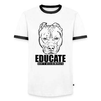 Éduquer Ne pas discriminer Pit Butt Terrier - T-shirt contrasté Homme - blanc/noir - Devant - AI Model Female 172 light (172cm) & AI Model Male 178 dark (178cm)