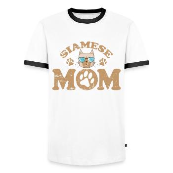 Siamese Mom Haustier Kater Rasse Mietze - Männer Kontrast-T-Shirt - Weiß/Schwarz - Vorne - AI Model Female 172 light (172cm) & AI Model Male 178 dark (178cm)