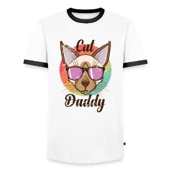 Cat Daddy Siamese Katze Haustier Kater - Männer Kontrast-T-Shirt - Weiß/Schwarz - Vorne - AI Model Female 172 light (172cm) & AI Model Male 178 dark (178cm)