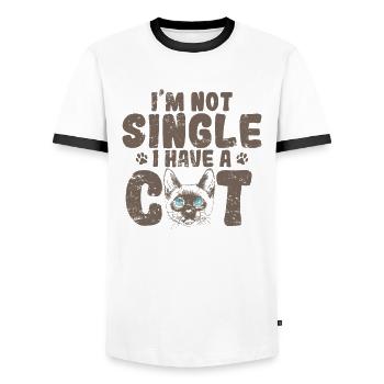 Je ne suis pas célibataire J’ai un animal de compagnie de chat siamois - T-shirt contrasté Homme - blanc/noir - Devant - AI Model Female 172 light (172cm) & AI Model Male 178 dark (178cm)