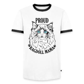Proud Ragdoll Mama Hauskatze Rasse - Männer Kontrast-T-Shirt - Weiß/Schwarz - Vorne - AI Model Female 172 light (172cm) & AI Model Male 178 dark (178cm)