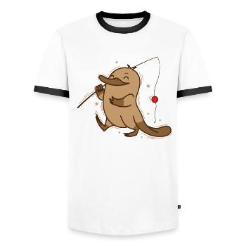 Platypus goes fishing Australia animal - Men's Ringer Shirt - white/black - Front - AI Model Female 172 light (172cm) & AI Model Male 178 dark (178cm)