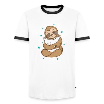 Faultier mit Kissen Natur faul - Männer Kontrast-T-Shirt - Weiß/Schwarz - Vorne - AI Model Female 172 light (172cm) & AI Model Male 178 dark (178cm)