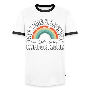 Sprücheshirts Motivationssprüche Motivationsspruch - Männer Kontrast-T-Shirt - Weiß/Schwarz - Vorne - AI Model Female 172 light (172cm) & AI Model Male 178 dark (178cm)