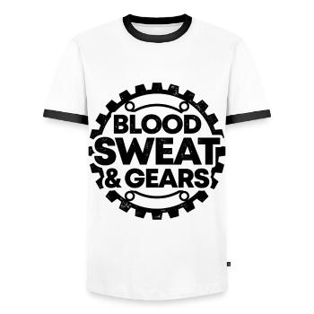 Blood Sweat And Gears Car Mechanic Automobile Love - Men's Ringer Shirt - white/black - Front - AI Model Female 172 light (172cm) & AI Model Male 178 dark (178cm)