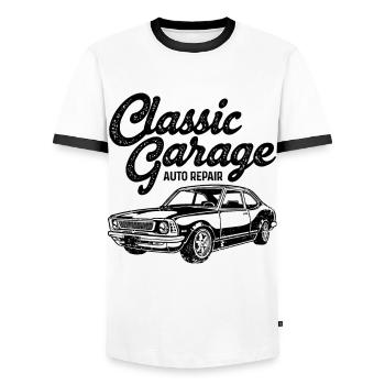 Retro Graphic Car Lover Car Mechanic Vehicle Techn - Men's Ringer Shirt - white/black - Front - AI Model Female 172 light (172cm) & AI Model Male 178 dark (178cm)