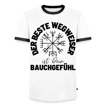 Wegweiser RUNEN viking CELTIC - VEGVISIR - Männer Kontrast-T-Shirt - Weiß/Schwarz - Vorne - AI Model Female 172 light (172cm) & AI Model Male 178 dark (178cm)