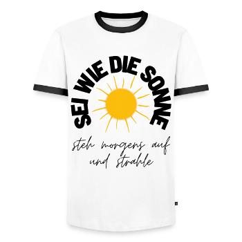MOTIVATION Motivationssprüche Sprüche - Männer Kontrast-T-Shirt - Weiß/Schwarz - Vorne - AI Model Female 172 light (172cm) & AI Model Male 178 dark (178cm)