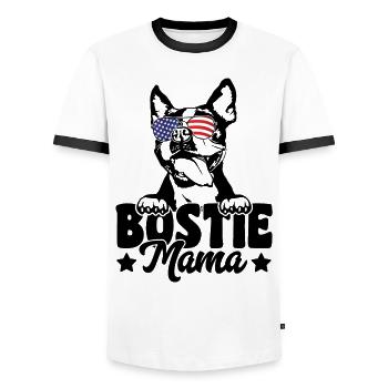 Bostie Mama Patriotic Boston Terrier Dog Lover - Men's Ringer Shirt - white/black - Front - AI Model Female 172 light (172cm) & AI Model Male 178 dark (178cm)