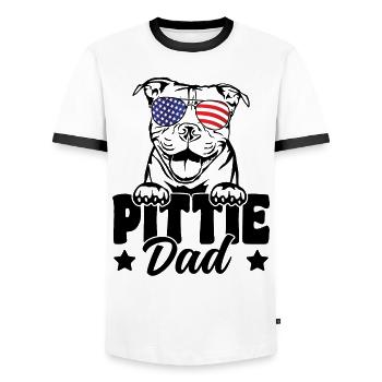 Pittie Dad USA Flagge Patriotischer Pitbull Hund Liebhaber - Männer Kontrast-T-Shirt - Weiß/Schwarz - Vorne - AI Model Female 172 light (172cm) & AI Model Male 178 dark (178cm)