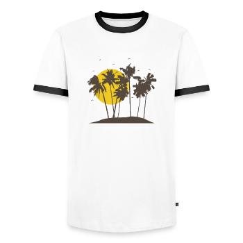 Palmiers sur la plage pendant des vacances sur une île - T-shirt contrasté Homme - blanc/noir - Devant - AI Model Female 172 light (172cm) & AI Model Male 178 dark (178cm)