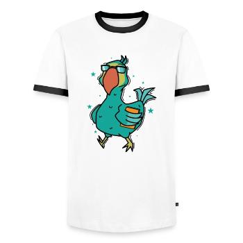Dodo with a book bird from Mauritius - Men's Ringer Shirt - white/black - Front - AI Model Female 172 light (172cm) & AI Model Male 178 dark (178cm)
