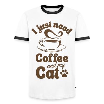 Coffee Cat lover - Men's Ringer Shirt - white/black - Front - AI Model Female 172 light (172cm) & AI Model Male 178 dark (178cm)